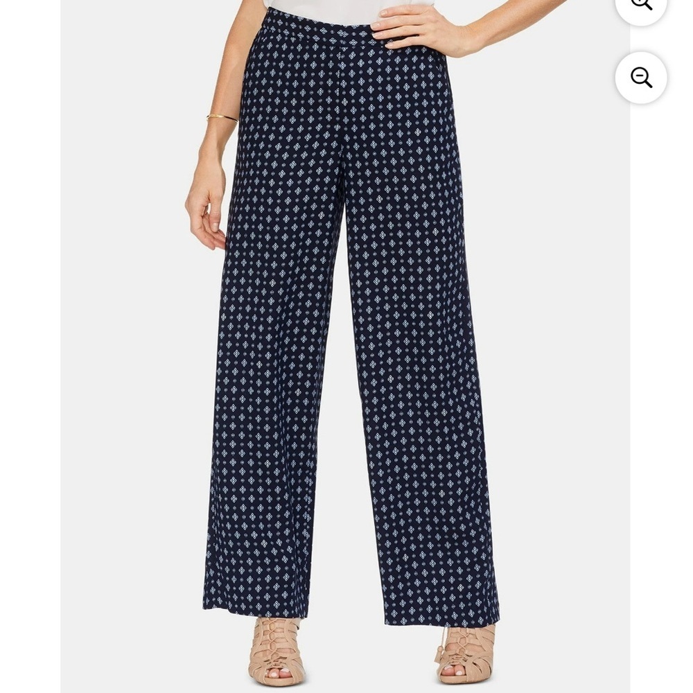Vince Camuto Navy and Light Blue Printed Wide-Leg Pants